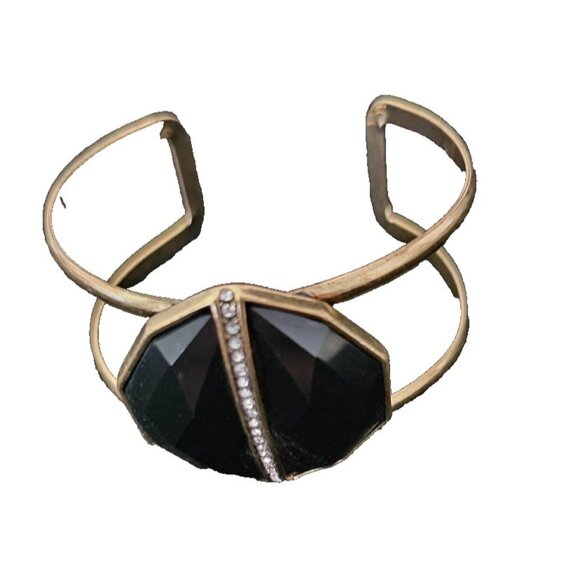 Chloe & Isabel Cuff Bracelet, Black Faceted Center Glass Stone, Pave Crystals - Picture 2 of 7